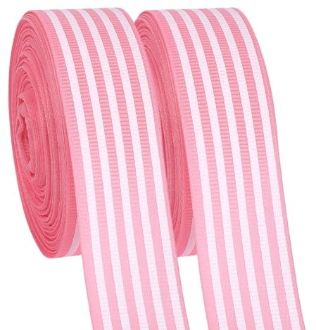 PH PandaHall 36m Nastro a Righe Rosa Nastro in Tessuto di Poliestere a Righe, 25mm Nastri Artigianali per Decorazioni Fai Da Te per Archi per Feste di Nozze Confezioni Regalo