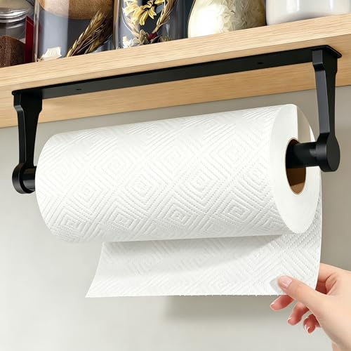 Gewtur Portarrollos Cocina, Portarrollos Papel Cocina Pared, Soporte Rollo Cocina Pared Aluminio, Adhesivo Porta Rollos Papel de Cocina Porta Rollo para Baños y Cocinas, Negro