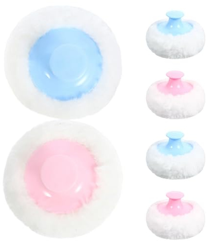 Beatifufu 6 St Mjuka Plyschpuffar för Babypuder Ansikts Kroppspuderapplikatorer i Blått och Rosa Skonsamma och Jämnt Applicerande Puderpuffar för Daglig Barnvård och Resor