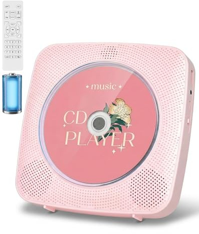 KOVCDVI Reproductor de CD portátil Bluetooth para el hogar con Altavoces, Mando a Distancia, Radio FM, Compatible con reproducción USB/AUX y Toma para Auriculares Rosa
