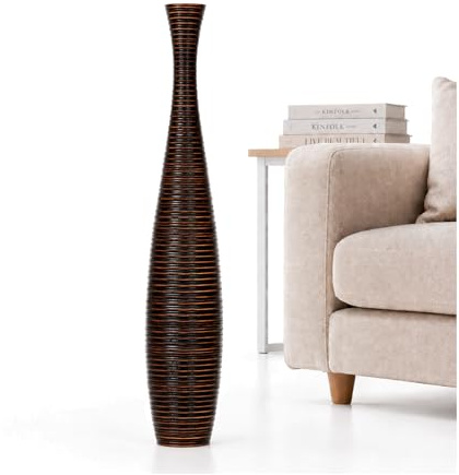 Leewadee Jarrón de Suelo Grande 85 cm Madera de Mango Pampa & Flores Secas
