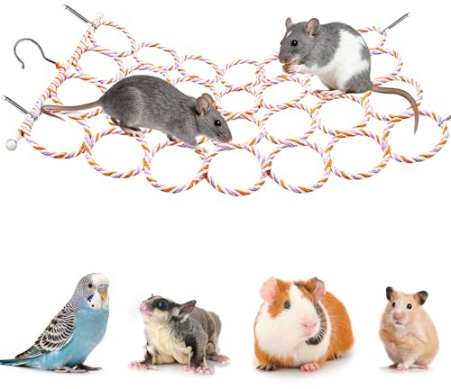 Jevnd 1Pcs Rat Climbing Rope Net Toy for Cage, Bird Hemp Rope Perch Swing, Ladder Rope Bridge Hanging Hammock, Small Animal Activity Toy for Mouse, Mice, Parrot, Bird (Random Color)