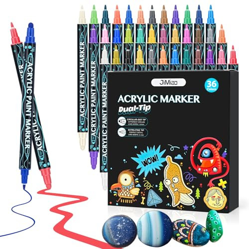 Cugybue Pennarelli Acrilici,36 Colori 1-5MM Pennarelli a Vernice Acrilica,Impermeabile Permanente Pennarelli Acrilici per Dipingere Sassi,Tessuti,Ceramica,Carta,Vetro,Plastica,Metallo,Legno