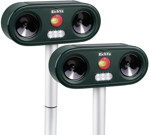 RichYa Neu 2 Katzenschreck,Ultraschall Abwehr mit Solarbetrieb und Blitz gegen Katzen, Hunde, Marder, Tierabwehr, Katzenschreck Hundeschreck Marderschreck, 5 Modus Wasserdichter (2)