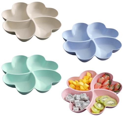 Snackteller mit Fächern, Snackteller mit 4 Fächern, 4Stück Wiederverwendbar Snack Tablett Anti-Rutsch Geteilte Süßigkeiten Box für Nuss Candy Getrocknetes Obst Essen Home Party Snacks Desserts Obst