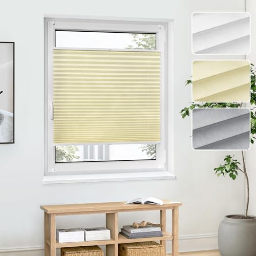 Jalousiescout Estor Plisado, 40x190cm, Crema, Cortina Translúcida ClampFix Sin Taladrar, Protección Solar y Privacidad para Ventanas/Puertas, Tejido Básico Pure