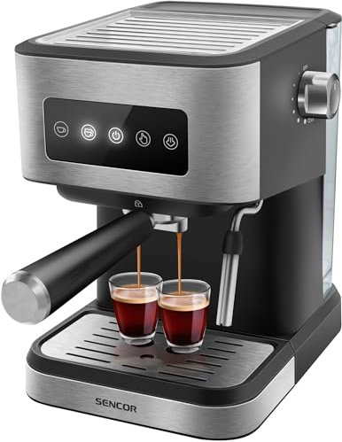 Sencor Espressomaschine SES 4020SS - Elegantes Design mit digitalem OneTouch Bedienfeld, 20 Bar, kompakt, große Kapazität und komplettes Zubehör