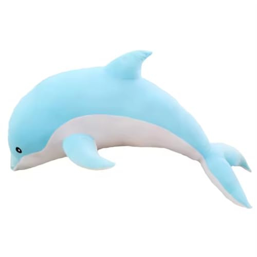Tikwisdom Peluche delfino, cuscino di peluche con delfino, bambola super morbida, animale marino, giocattolo regalo per bambini, (blu 50 cm di lunghezza)