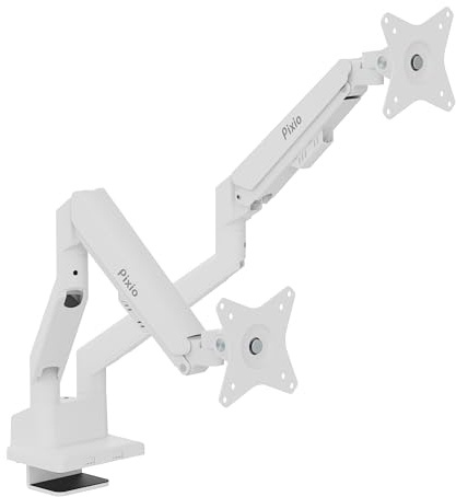 Pixio PS1D Wave White Dual Monitor Arm Stand Desk Mount - Fits up to 32 inches Monitors and up to 19.8lbs. VESA Compatibility and Integrated Cable Management