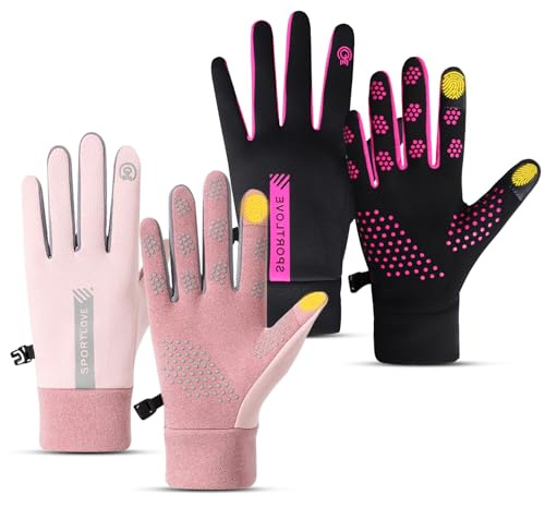 GLGHMH 2 Pairs Winter Thin Thermal Gloves Waterproof Finger Touch Screen Non-Slip Cold Resistant Gloves Windproof Warm Winter Running Gloves for Womens Outdoor Sports,Cycling,Driving,Hiking