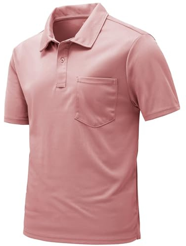 Rdruko Polo à manches courtes pour homme avec poche de poitrine - Polo d'été - Polo de golf - Coupe ajustée - Pour homme, Rose, S