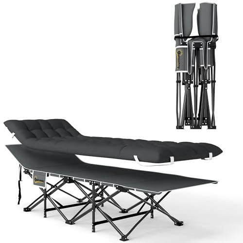 Outsunny Hopfällbar campingsäng med lutande nackstöd och avtagbar madrass, campingvarumärke i Oxford-tyg med transportväska, 68 x 196 x 37 cm, svart