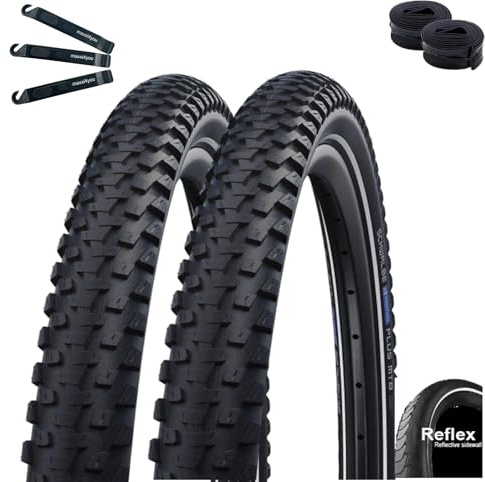 2 x Schwalbe Marathon Plus MTB Performance E-50 Fahrradreifen Schwarz/Reflex 60-584 (27,5 x 2,35) + 2 x Schwalbe Schläuche SV21 inkl. maxxi4you Reifenheber