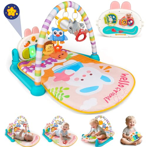 nicknack Baby Play Mat,Play Gym with Musical Kick Piano, Tummy Time Floor Activity Gym & Sensory Toys, Lights, Sounds and Music, Playmat Toys, Gifts for Newborn Boy & Girl Ages 0 to 3 6 9 12 Months