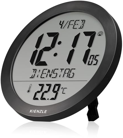 KIENZLE DCF Radio-Control. Wall Clock w. Room Temp.Display black