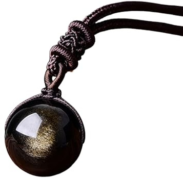 Collier Pendentif de Protection en Obsidienne Dorée/Noire Naturelle 16/18mm – Pierre Énergétique Chakra, Amulette Porte-Bonheur Unisexe pour Homme & Femme, Cordon Tressé Réglable 20-35cm