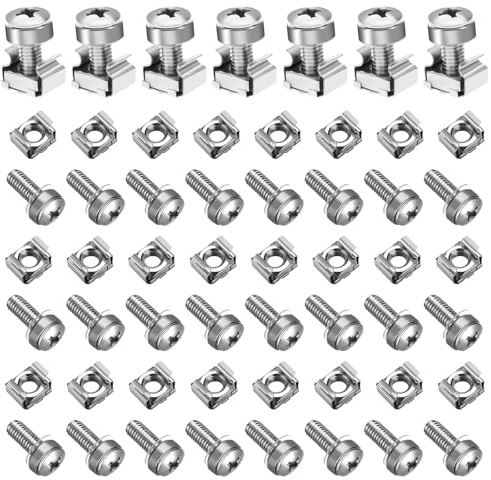 AYUMAL 50 Sets M6 x 16 mm Screws and Cage Nuts Carbon Steel Nickel Plated For Rack Mount Data Cabinets, Server Shelves Fixing and Installation