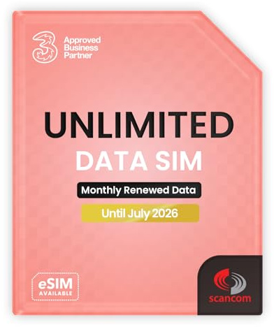 Three Unlimited Data SIM Card – for Portable WiFi, Routers & Phones – Preloaded Until July 2026 – Dual Network (Three & Vodafone) Stronger Coverage