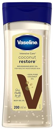 Olio corpo Vaseline Intensive Care Coconut Restore per una pelle sana e idratata. Gel corpo rigenerante a base di olio di cocco puro al 100%, (1 x 200ml)