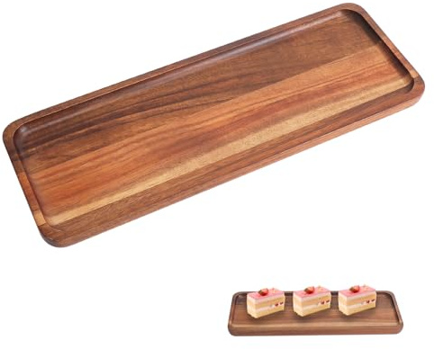 TMZELOA Vassoio in Legno Rettangolare – Vassoio Decorativo e Vassoio da Servizio Legno di Acacia Naturale, Finitura Artigianale Facile da Pulire, Design Moderno per Caffè, Cucina e Salotto