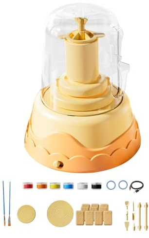 UxicRuya Tornio per Ceramica Elettrico Dispositivo per Bambini Principianti con Ruota Da Ceramica Portatile Kit di Modellazione Argilla Strumenti per Dipingere, Giallo