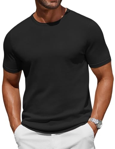 COOFANDY Camiseta Punto Hombre Manga Corta Verano Cuello Redondo Casual Básica Cómoda