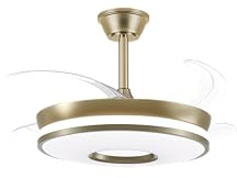VENTILADOR TECHO LED APP MOVIL FACIL MONTAJE TECHO DC LED ATENUABLE RETRACTIL 4 ASPAS - Opción Sin Pitido, Temporizador, Invierno Verano, 3 Tonos, Modo Brisa, Bajo consumo (CUERO NUEVO DISEÑO, 107CM)