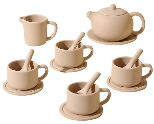 Monetais 15Pcs/Set Kids Tea Party Set Safe Silicone Heat Proof Pretend Play Toys Include Teapot/Coasters/Teacups/Spoons Shockproof Play Tea for Girls Boys