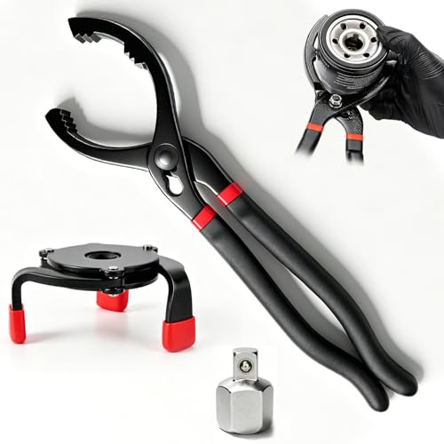 Zdhsufnvw Set di Chiave Filtro Olio Regolabile Chiave per Filtro Olio con Chiave a Tre Griffe da 60mm-100mm, Pinzette per Filtro da 12 Pollici Adattatore 1/2 3/8, per Manutenzione e Riparazione Auto