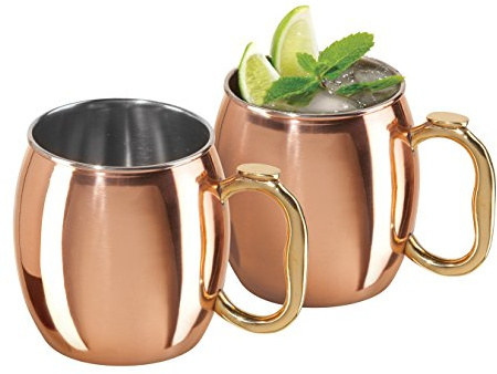 Oggi Set of 2 Copper Plated Stainless Steel Moscow Mule Mugs- 20oz Copper Plated Moscow Mule Cups w/EZ-Grip Handle, Cocktail Cart & Home Bar Accessories, Great Kitchen Gifts