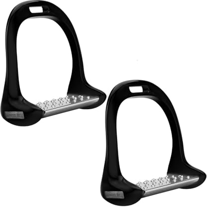 Pssopp Flexible Safety Stirrups Horse Riding Safety Stirrups Irons Stainless Horse Riding Stirrup Stainless Steel Non-Slip Pad Equestrian Aluminum Saddle With Painting (Black)