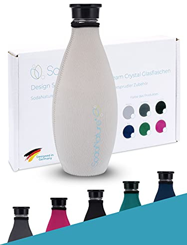 SodaNature® | Premium Schutzhülle für SodaStream Crystal Glasflaschen | 24h+ Kühleffekt & Bruchschutz durch hochwertiges Neopren-Material | Praktisches Zubehör in edler Geschenkbox (Hellgrau)