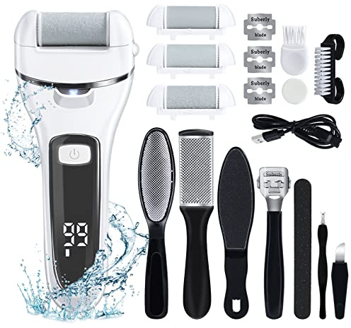 KMYC Electric Foot File, Rechargeable Hard Skin Remover with Replacement Rollers, Foot Scraper, Dead Skin Remover for Feet, Pedicure Care Set, White