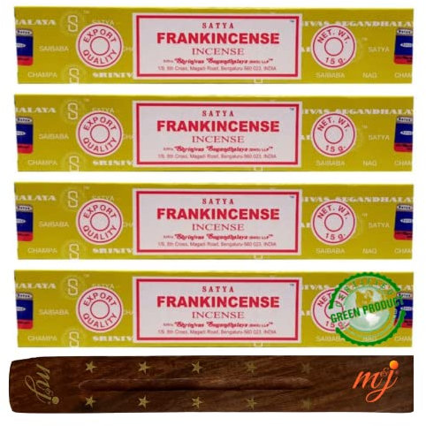 Original Satya Nag Champa Frankincense Incense Sticks | with M&J incense sticks holder | x4 pack | for Aromatherapy, Spa, Yoga, Weddings, Meditation, Healing, Positivity and Relaxation