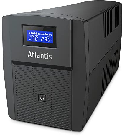 Atlantis A03-HP1503 Gruppo di Continuità Onda Sinusoidale Pura 1200VA 720W Line Interactive, display LCD, porta USB-HID, 3 uscite IEC + 2 prese Schuko + cavo alim, 2 batterie 12V-7Ah, protezione RJ45