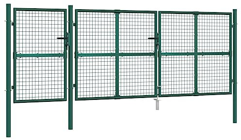 vidaXL Mesh Gartentor, Abschließbare Gartentür Hoftür mit Riegel, Gartenpforte Doppelflügel Tor, Zauntor Zauntür, Grün Verzinkter Stahl