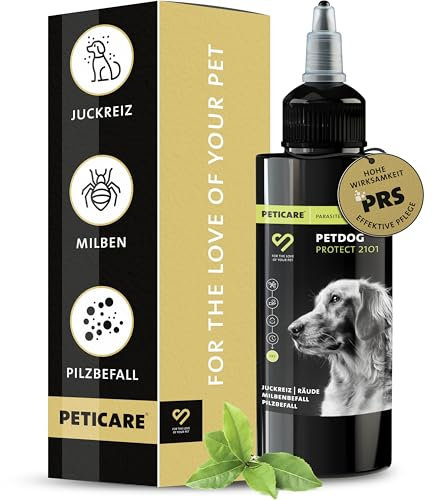 Peticare Anti-Parasiten Mittel für Hunde | gegen Milben, Flöhe, Pilze | lindert effektiv Juckreiz & unterstützt Regenerationsprozess | einzigartiges PRS® System für lange Wirkung – petDog Protect 2101