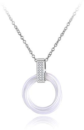 FUSHENGTER Halskette Damen Ketten Anhänger Frauen Geschenk Schwarz-Weiße Keramik-Kristall-Anhänger-Halsketten Für Damen Steelwhite