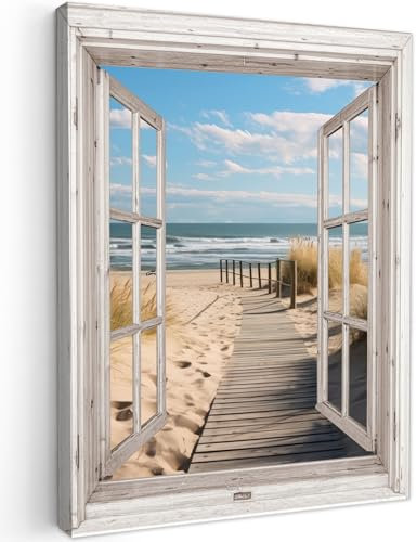 MuchoWow© Stampa Su Tela 50x70 cm Decorazioni Pareti Canvas Grandi Dimensioni Quadri Con Cornice Moderni Quadro Soggiorno Foto Camera Da LettoFinestra - Mare - Nature - Spiaggia