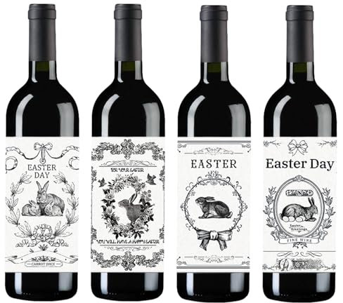 URROMA Oster-Weinflaschen-Etiketten, 40 Stück, lustige Oster-Flaschenetiketten, Weinflaschenaufkleber, Oster-Weinflaschen-Etiketten-Aufkleber für Party-Dekorationen