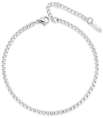 ALEXCRAFT Bracelet de Cheville Inoxydable Chaine De Cheville En Acier Bracelets Cheville Femme 3mm/21+5cm