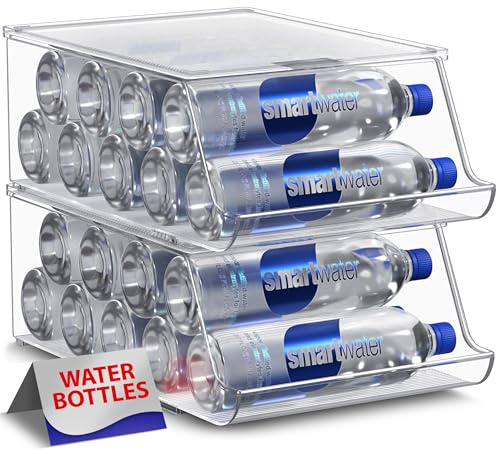 Sorbus Water Bottle Organizer for Fridge with Lid – Holds 9 Bottles – Stackable Drink Organizer for Refrigerator, Pantry, or Countertop – Clear BPA-Free Plastic Bottle Storage Holder