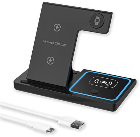 Chargeur sans Fil Pliable, Chargeur à Induction Pliable 3 en 1, Chargeur sans Fil Rapide pour IPhone 16/15/14/13/12/11 Series, IWatch 7/6/5/4/3/2/SE, pour AirPods 2/3/Pro (Noir)