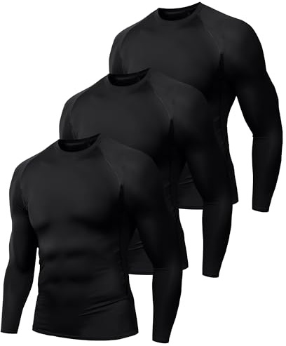 Holure 2, 3 eller 5-pack kompressionsskjortor för män, långärmad, löpartopp, snabbtorkande, baslager, toppar för gym, sport, träning, Svart/svart, M