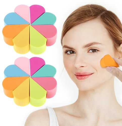 16 stück Make-Up-Schwammset, GesichtsschminkschwäMme, BlüTenblatt-GesichtsschminkschwäMme für Grundierung, Kosmetikkeile, Schwamm, Beauty Blender, Wiederverwendbare GesichtsschwäMme(Zufällige Farbe)