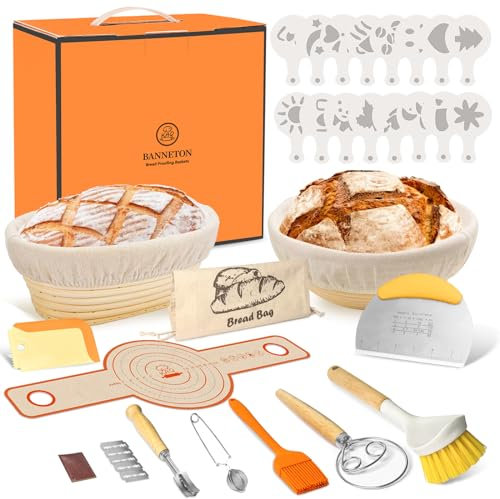 Gärkörbchen Set Sauerteig für Zum Brotbacken: Gärkorb Rund 23 cm Oval 25 cm Brot Backen Zubehör Set für Brot