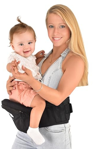 Bebexia Baby Carrier with Hip Seat - with Lumbar & Back Support – Adjustable Waistband with Strong Support - Health Certified, Machine Washable, Fits Medium–Large (Black)