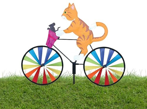 Jauhmui Wetterfeste 3D Windmühle Windmühlengarten,2 STK Tierfahrrad Windspiel Hund und Katze ür den Außenbereich, Hof, Rasen, Regenbogen-Außenwindmühle (Gelb Katze)