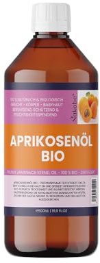 Huile de noyau d'abricot bio pressée à froid – Huile de base et de massage 100 % pure pour la peau, les cheveux et l'aromathérapie (500 ml) – Hydratation efficace en profondeur Nakobe