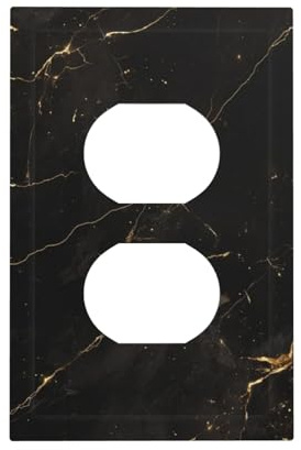 Wuyocha Outlet Covers Black Gold Abstract Marble Luxurious Modern 1 Gang Duplex Light Switch Cover Plate Decorative Wall Plates Socket Cover Electrical Switchplate Receptacle for Bathroom Home Decor